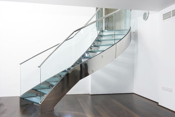 Sistema de vidro moderado laminado escadaria curvado moderno de aço inoxidável